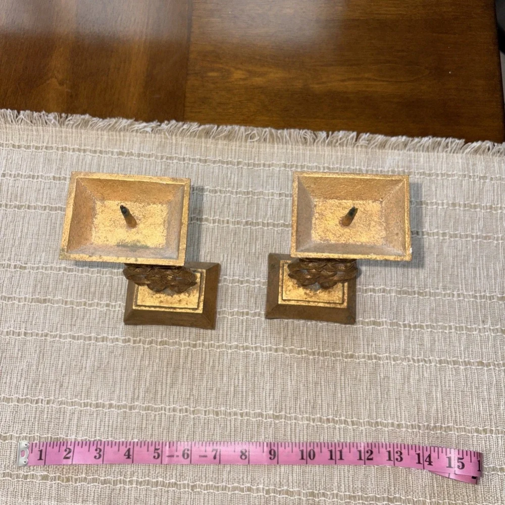 VTG Japanese Gold Tone Pair Of Candlesticks‎  9 Inch